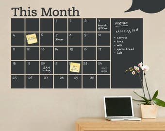 Monthly Calendar Decal, Chalkboard Wall Decal, Monthly Planner, Blackboard Calendar - by Simple Shapes