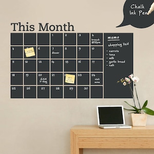 Monthly Calendar Decal, Chalkboard Wall Decal, Monthly Planner, Blackboard Calendar by Simple Shapes image 1