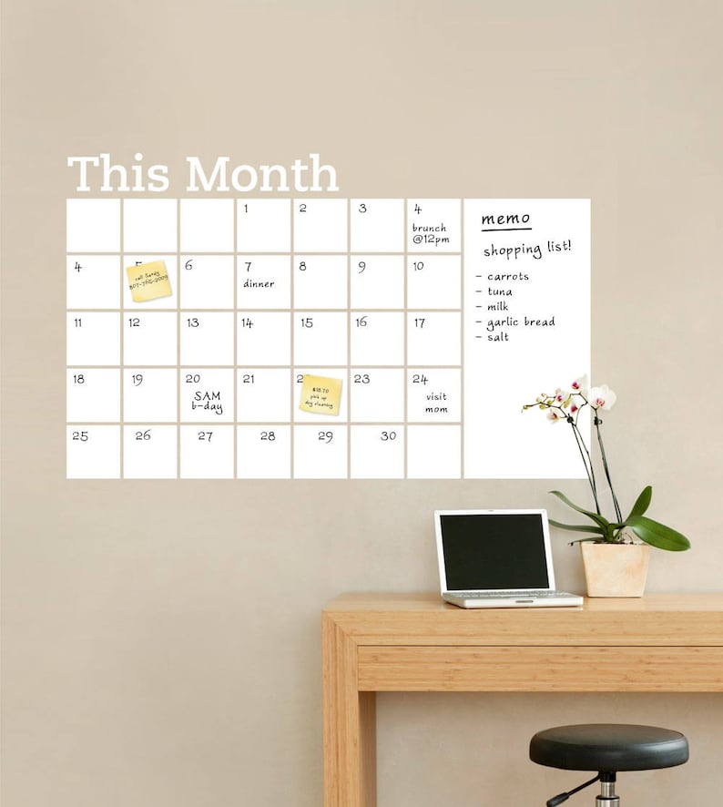 Dry Erase Wall Calendar With Memo Dry Erase Wall Decals Etsy
