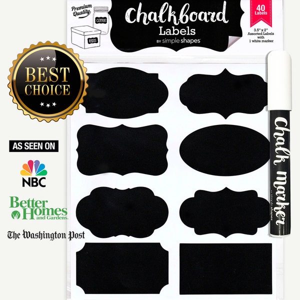 SALE - Chalkboard Labels Bundle, 40 Premium Chalkboard Stickers for Jars, Bottles, Containers + (1) Chalk ink Marker Included