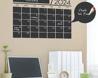 2024 Chalkboard Wall Calendar - Medium Vinyl Wall Decals - 2024 Wall Calendar by Simple Shapes