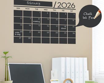 2026 Chalkboard Calendar Wall Decal: Monthly Planner
