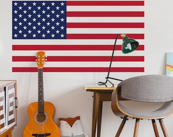 Sticker mural drapeau américain | Décoration murale drapeau des États-Unis avec pellicule de protection | Sticker mural amovible en tissu | Bureau patriotique, garage, décoration des cavernes