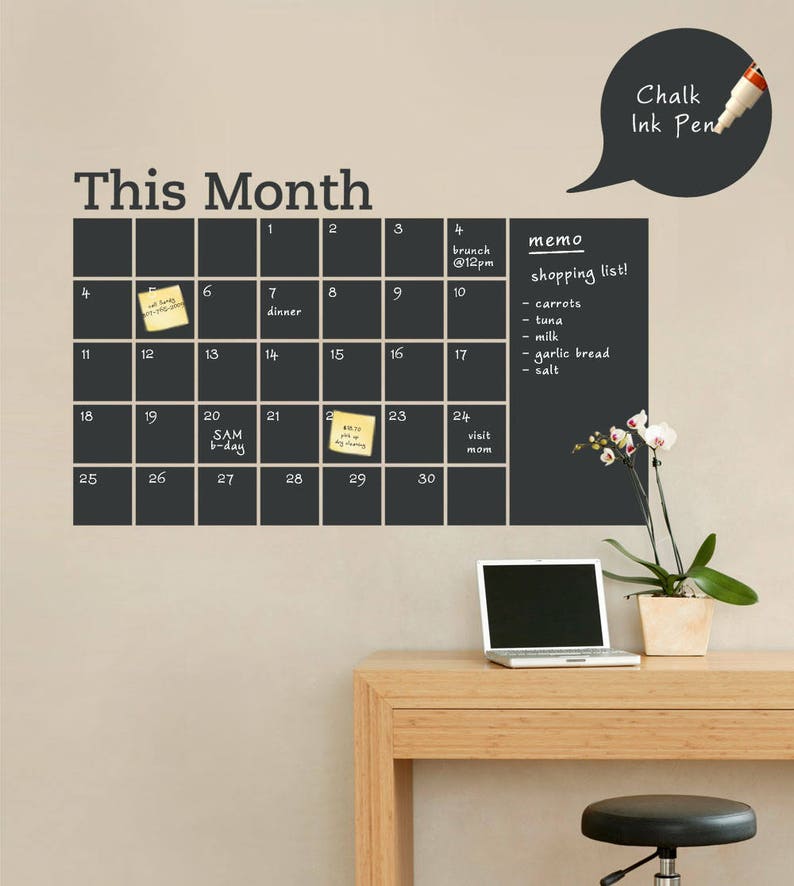 Monthly Calendar Decal, Chalkboard Wall Decal, Monthly Planner, Blackboard Calendar by Simple Shapes image 1