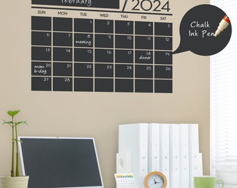 2024 Small Wall Calendar Decal, Small Chalkboard Wall Decal, Monthly Planner, Monthly Calendar - by Simple Shapes