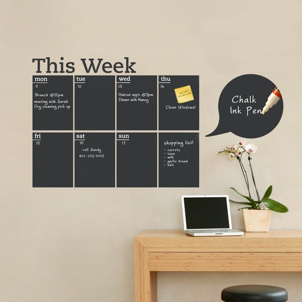 Weekly Planner Decal, Chalkboard Wall Decal, Weekly Planner - by Simple Shapes