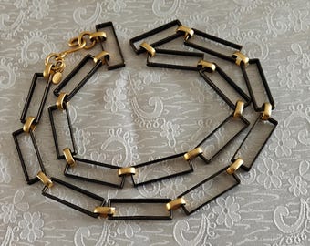 Signed Martha Sturdy Geometric Links Necklace: Bronze, Matte Gold Tone MCM