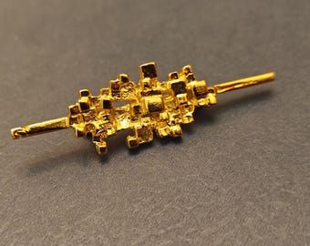Vintage Modernist Brutalist Pin Brooch Gold Tone Mid-Century Modern Unisex