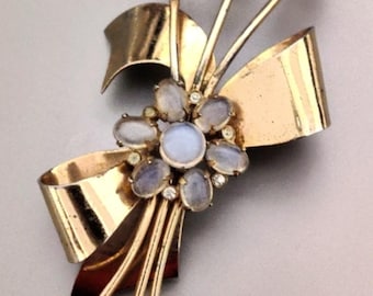 Coro Sterling Bouquet Brooch: Opaline Glass, Vermeil Gold Wash, Estate Collectible