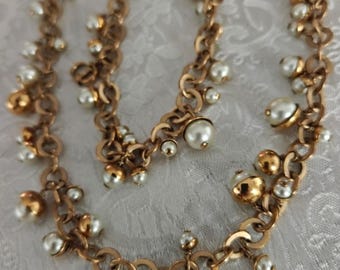 Authentic Dior Long Chain Necklace CD Logo Dangling Glass Pearls
