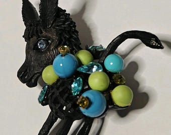 Vintage Hattie Carnegie Donkey Pin Brooch Gunmetal Crystals