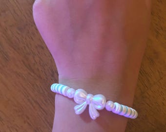 Teal and white bow bracelet!