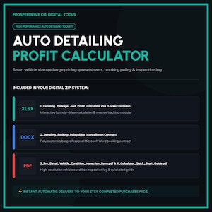 Auto Detailing Pricing Calculator & Package Sheet | Detailing Booking Policy Template PDF | Mobile Auto Detailing Client Contract Word