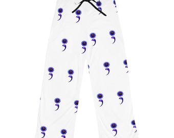 Pantalones de pijama con estampado floral azul y punto y coma / Concienciación sobre la salud mental
