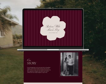 Editable Canva Romantic Wedding Website Template, Burgundy Digital Invitation, European Wedding Details