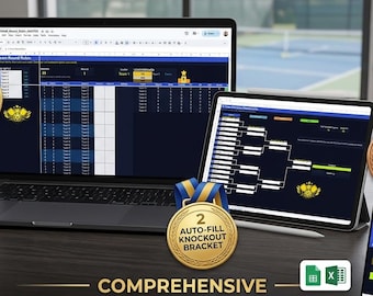 Paquete para torneo de pickleball: formato de todos contra todos y eliminatorias (hojas de cálculo de Google + tarjetas de puntuación imprimibles)