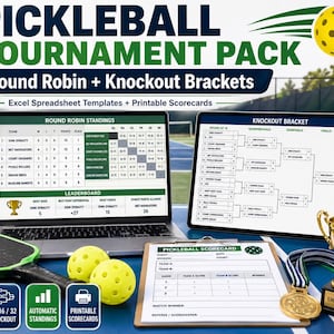 Kit per torneo di pickleball – Girone all'italiana + Tabellone a eliminazione diretta (Fogli Google + Schede segnapunti stampabili)