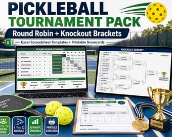 Pickleball Tournament Pack – Round Robin + Knockout Brackets (Google Sheets + Printable Scorecards)