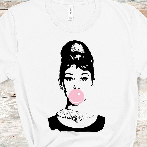 Audrey Hepburn Bubblegum Shirt, Breakfast at Tiffany's t-shirt, Unisex tee, fashion icon shirt