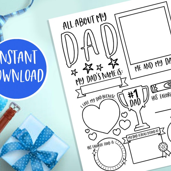 All About Dad, Fathers Day Gift, All About My Dad Printable, Fathers Day Printable, Fathers Day Questionnaire Preschool