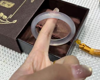 Brazalete de ágata blanca natural, brazalete de jade hielo hecho a mano