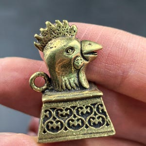 Vintage laiton coq tête joint porte-clés zodiaque animal timbre pendentif Mini sculpture à collectionner