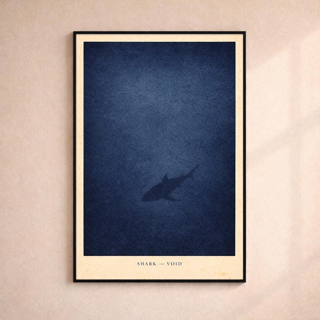Shark Wall Art Printable, Dark Ocean Poster, Minimalist Sea Artwork ...