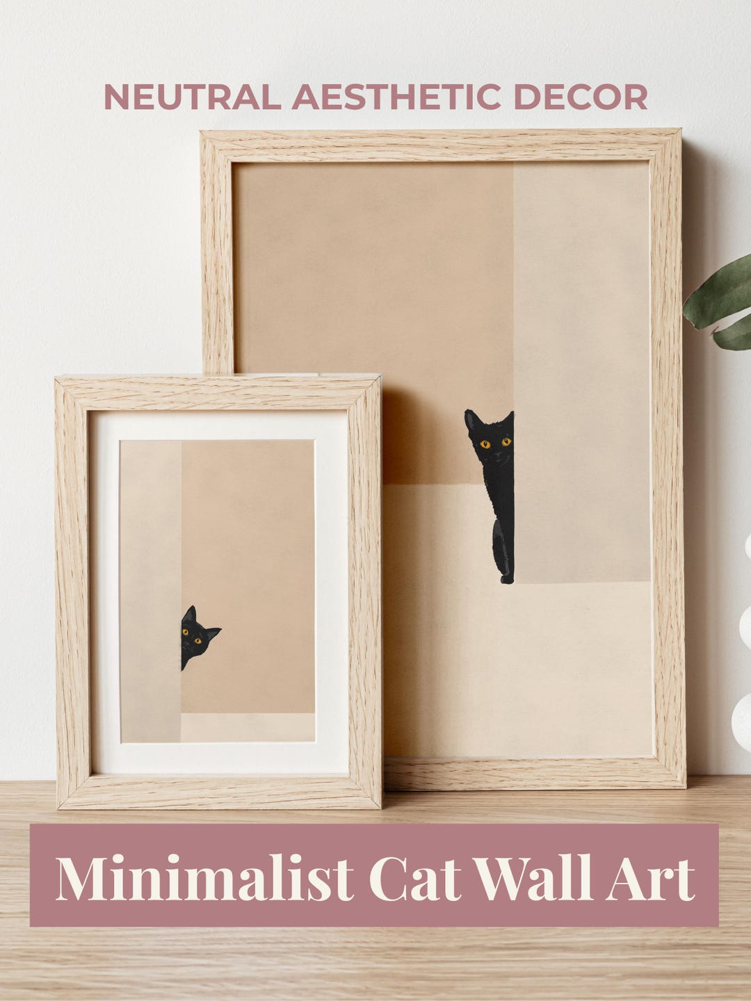 Minimalist Cat Wall Art Set of 3, Black Cat Printable, Neutral ...