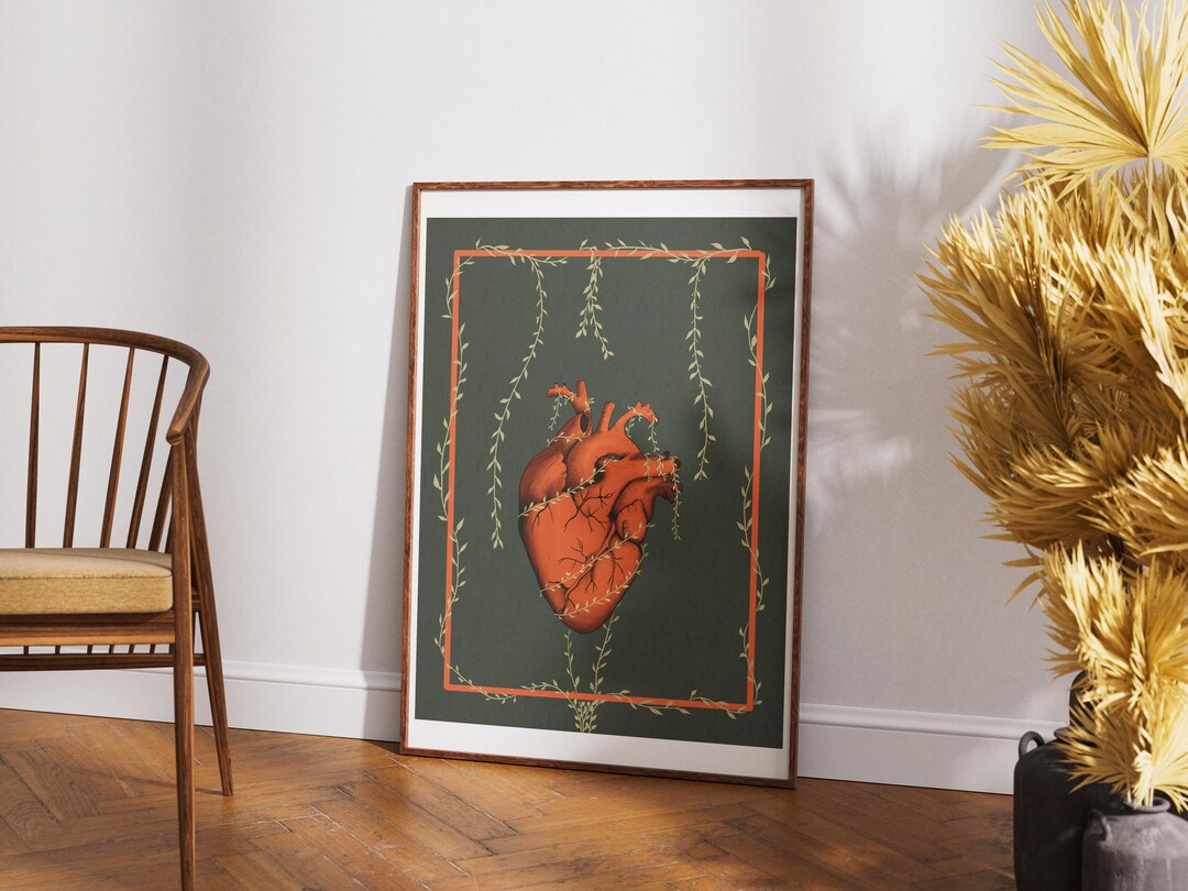 Botanical Heart Printable Wall Art, Floral Heart Illustration, Plant ...