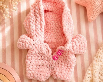 Tutina rosa con cappuccio per Buttercream il coniglietto, CONIGLIO NON INCLUSO, Completo per il nostro coniglietto all'uncinetto, Abbigliamento per bambole amigurumi fatto a mano
