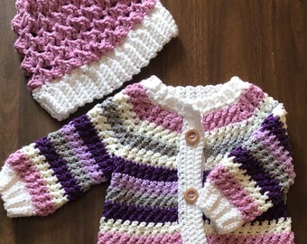 Soft Pastel Crochet Baby Cardigan Set – Newborn to 6 Months