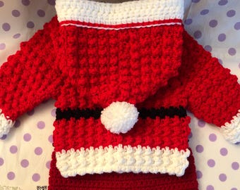 Crochet Baby Pumpkin / Santa Cardigan with a Hoodie Set for Newborn to 3 Months