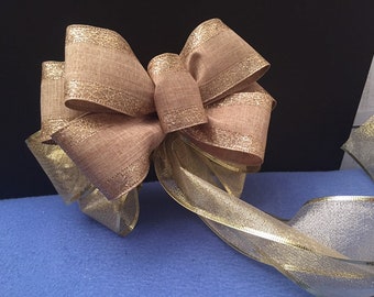 Christmas Tree Bow Topper, Gold Cream Classic Holiday Decor