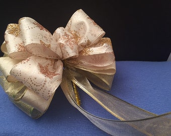 Christmas Tree Topper Bow Snowflakes Gold Classic Cream Jumbo Decor