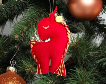 Felt Horse: Christmas Ornament Fire Red