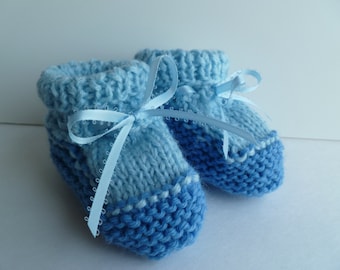 Baby Shower Booties Knitted  Soft Handmade Pastel Blue Boy 3-6 Months Ready to Ship