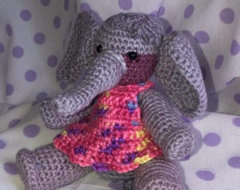 Lilac Elephant Plushie: Amigurumi Toy with set of clothes