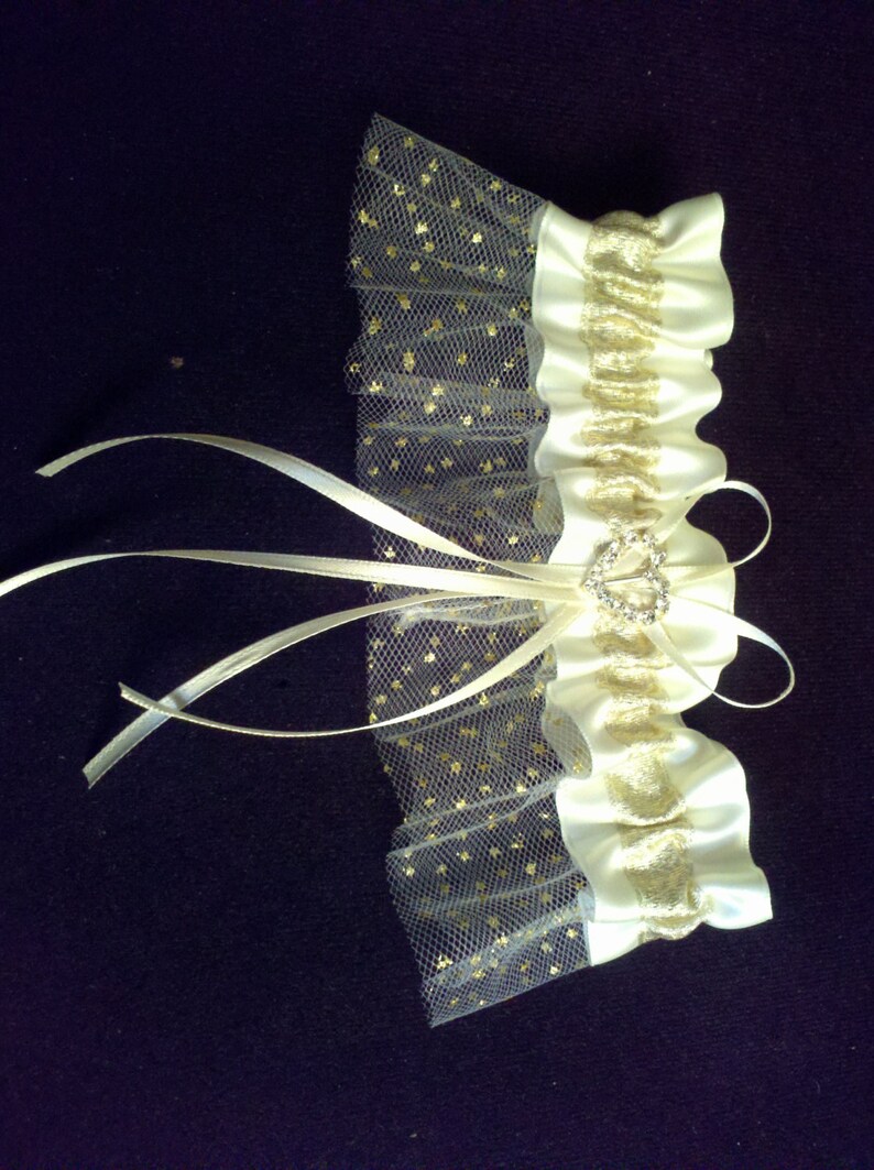 Victorian Garter Wedding Toss Cheer Gold Ivory Cream Bridal Classic Silver Heart Crystals