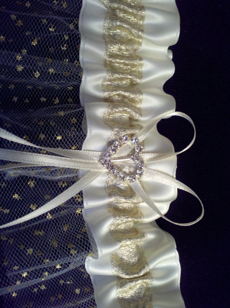 Victorian Garter Wedding Toss Cheer Gold Ivory Cream Bridal Classic Silver Heart Crystals