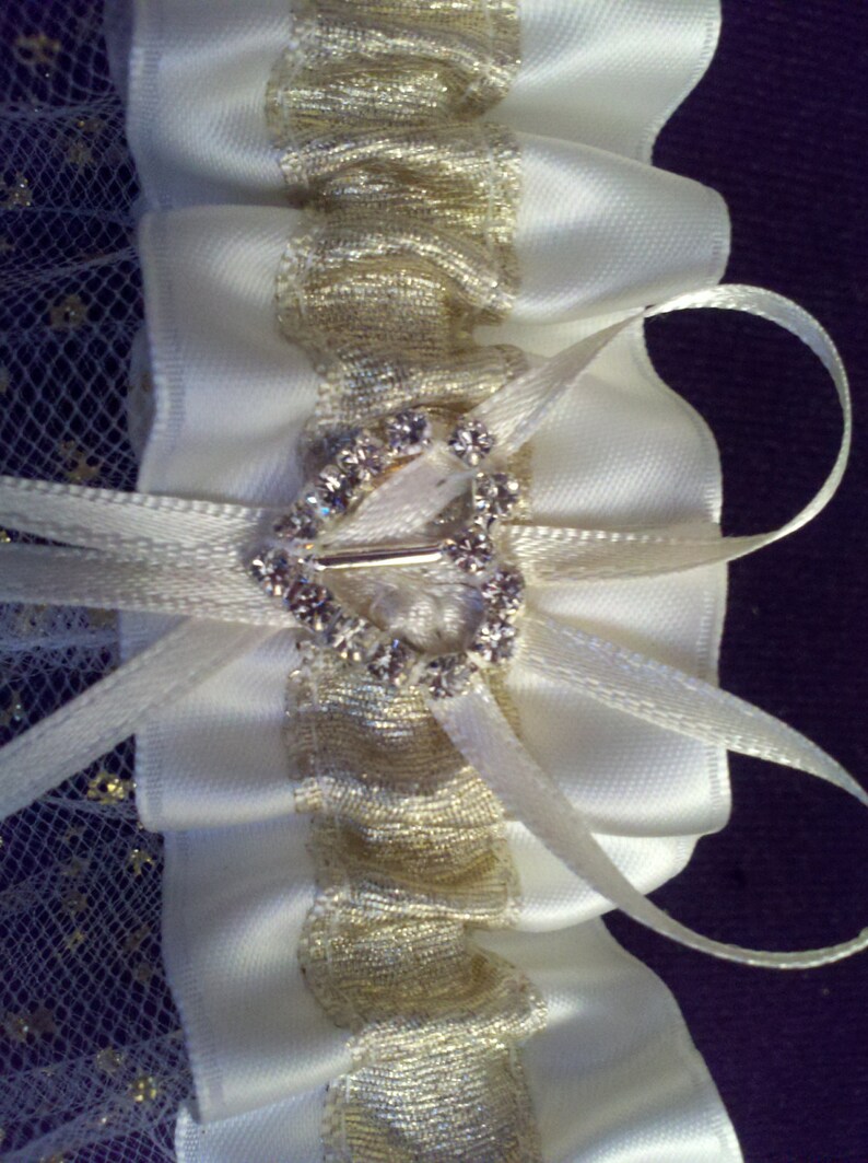 Victorian Garter Wedding Toss Cheer Gold Ivory Cream Bridal Classic Silver Heart Crystals