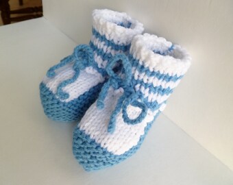 Blue White Baby Booties: 3-6 Months