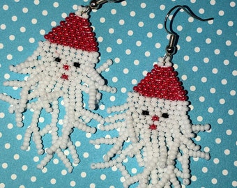 Beaded Santa Hat Earrings, Czech Glass Christmas Dangles