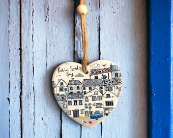 Robin Hood's Bay Ceramic Heart Decoration