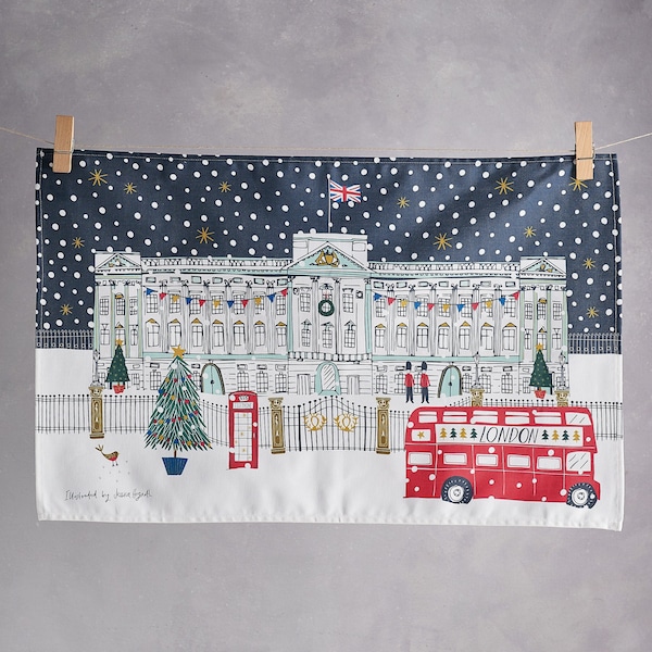 Christmas Themed Buckingham Palace London Tea Towel
