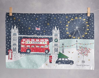 Christmas Themed Tower Bridge London Tea Towel