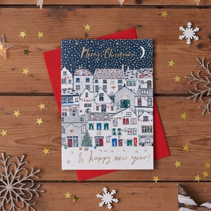 Christmas Card Pack Featuring Snowy Coastal Cottages