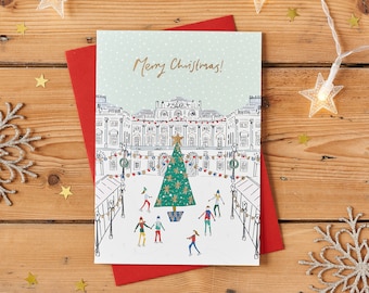 Christmas Card Featuring Ice Skating Scene