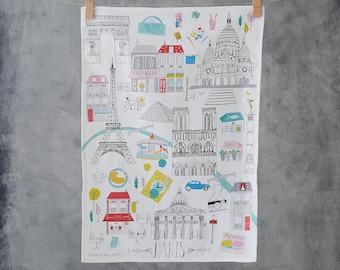 French Kitchen Dish//Tea Towel Paris Cafe /& Monuments 100/% Cotton Made In France