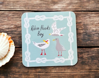Robin Hood's Bay Seagulls Illustrated Coaster