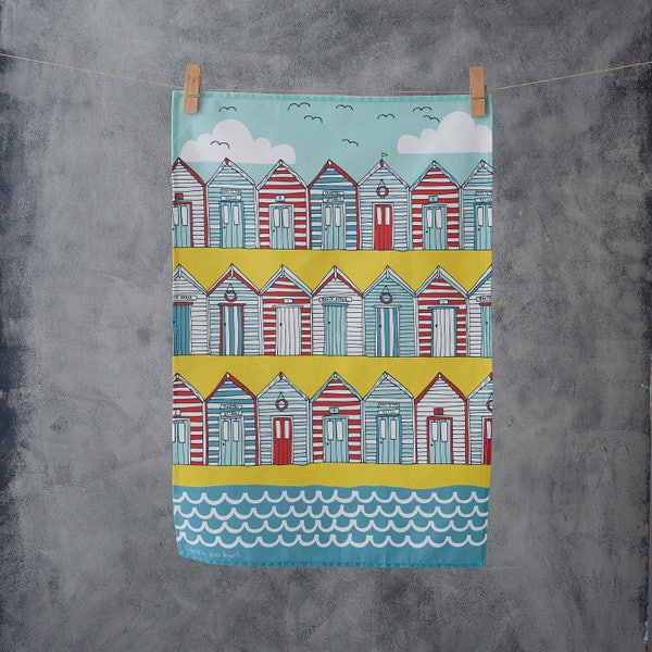 Beach Huts Tea Towel